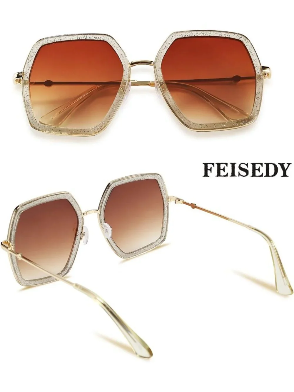 Women's Large Hexagon Inspired Sunglasses Irregular Geometric B2503 Champagne